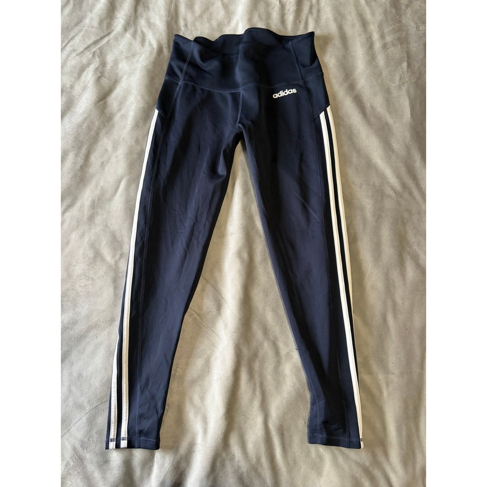 Adidas Climalite Navy Blue High Waisted 3 Stripe Leggings Womens Medium